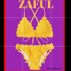 Women’s ZAFUL bright Yellow scalloped 2 Piece Bikini SMALL/ 4